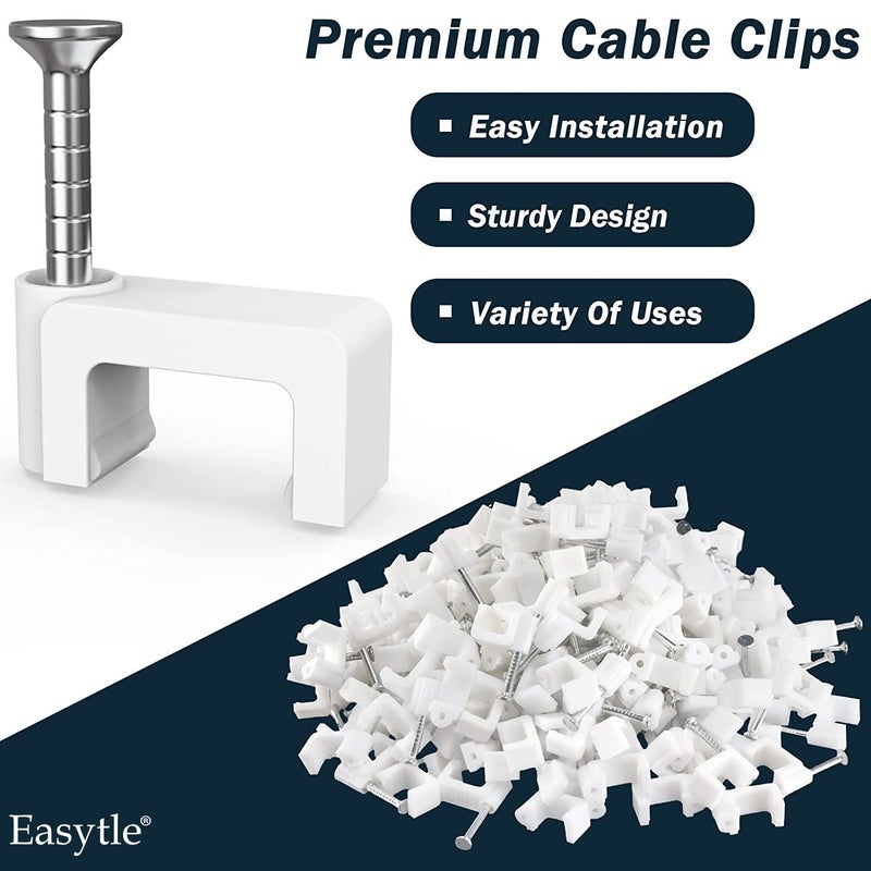 Easytle 400 Pcs 8mm Cable Clips Nail in Cable Clips Flat Ethernet Cable Wall Clips Cable Tacks Coax Cable Clip Speaker Wire Clips Cable Nails for Cords Cat5/Cat5e/Cat6/Cat7 RJ45 Cord Clips - Image 4